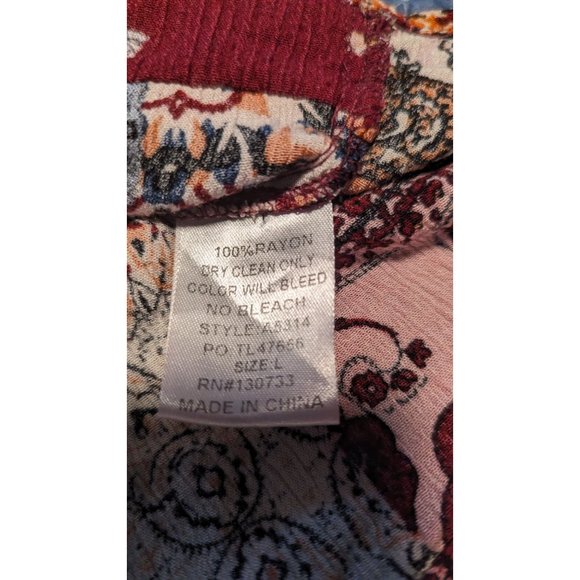 Umgee Sz L Mixed Print Floral Boho Faux Wrap Blouse with Front Bubble Hem - Picture 4 of 6